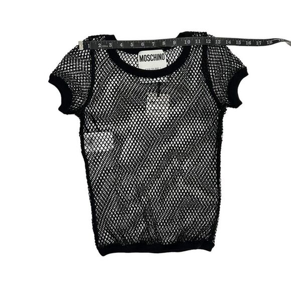 MOSCHINO NWT !! Iconic Open-Knit Short-Sleeve Mesh Top BOUTIQUE COLLECTION Black - Picture 10 of 11